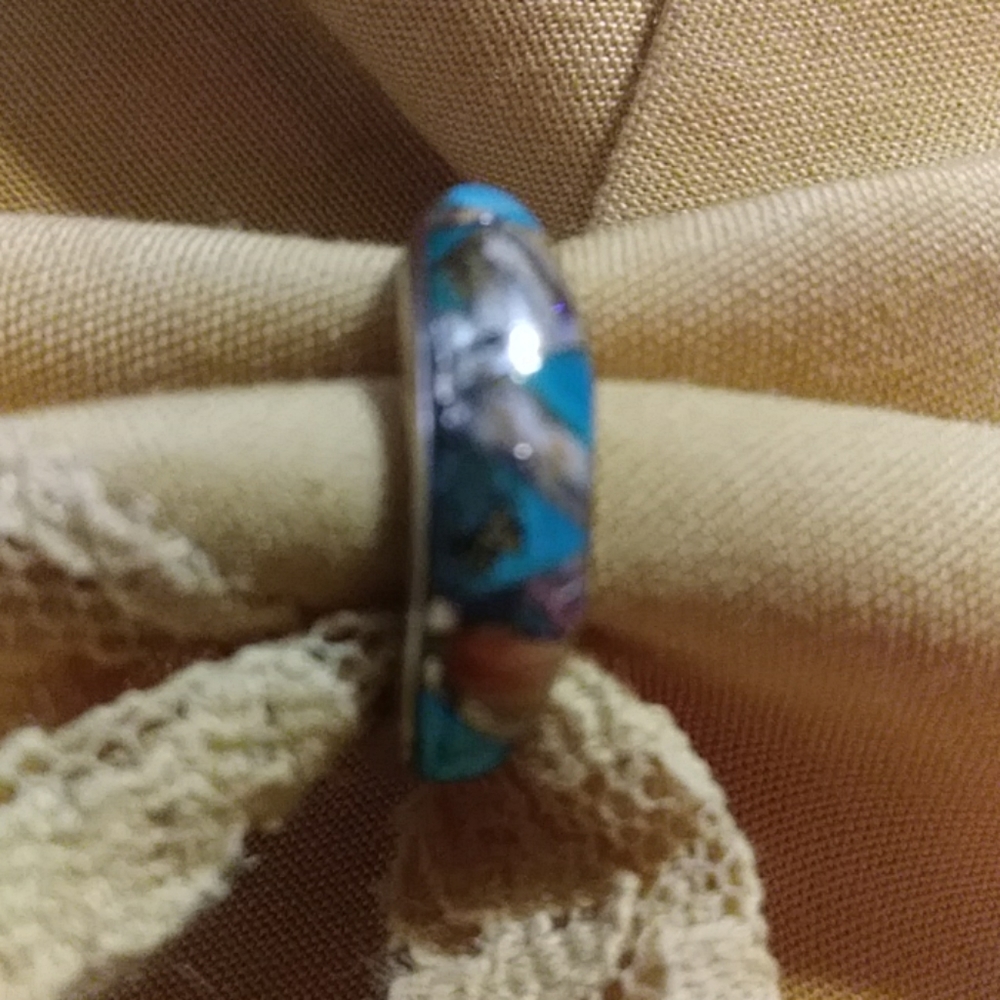 NWT- MOJAVE TURQUOISE, RED 🪸 CORAL INLAY. STERLING SILVER BAND RING. .SIZE 6